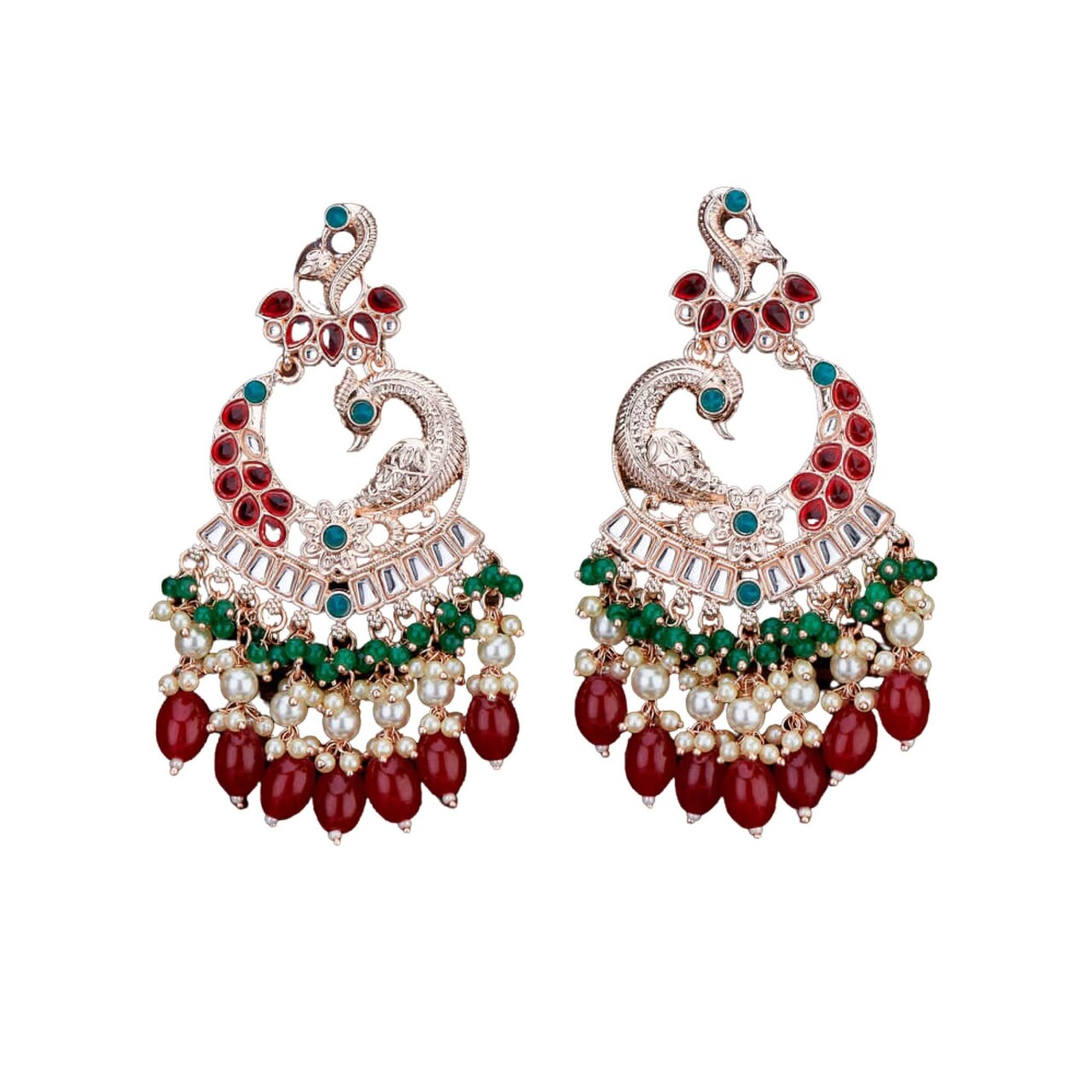Oversized / Big Indian Jhumka Earrings for Women - Indian Peacock Earrings Ethnic Chandbali Jhumki Kundan & Faux Pearl Beaded Bollywood Style Dangle Earring